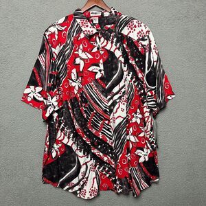 We Be Bop Tunic 5X Plus Art to Wear Floral Button Down Hawaiian Black Red NWT